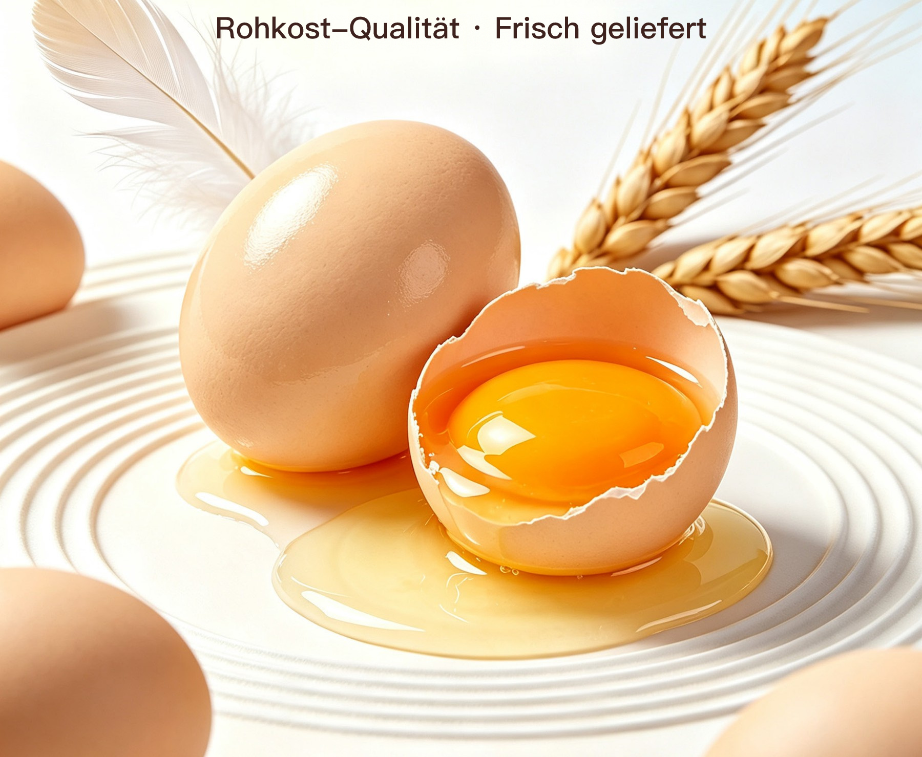 Nahaufnahme frischer antibiotikafreier Eier mit aufgeschlagenem Eigelb