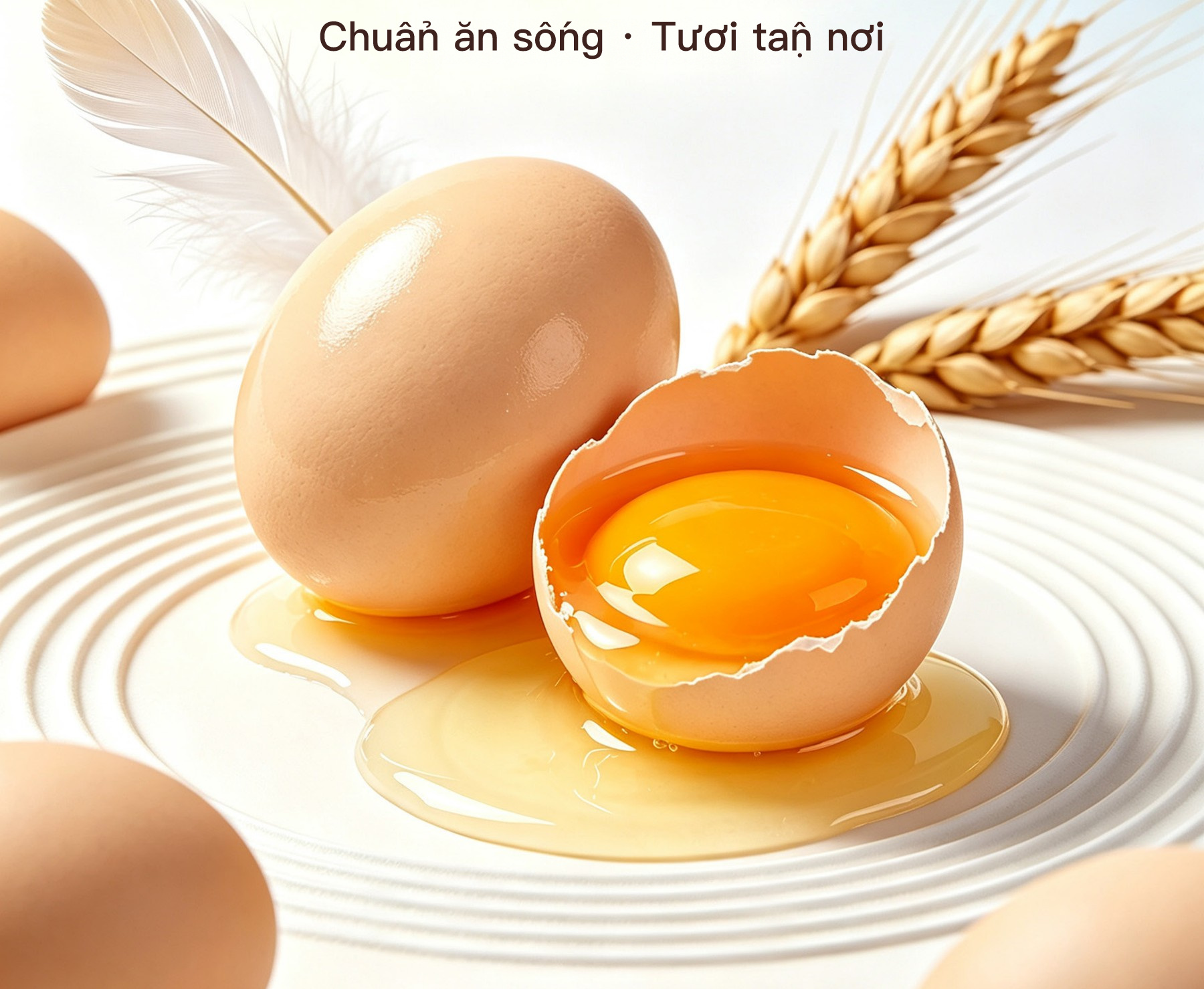 Cận cảnh trứng gà tươi chất lượng cao không kháng sinh và lòng đỏ đập vỡ