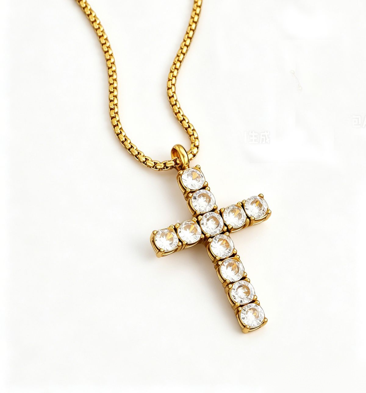 Gold Pavé Cross Cuban Chain Necklace (W10-XL10686-GD)