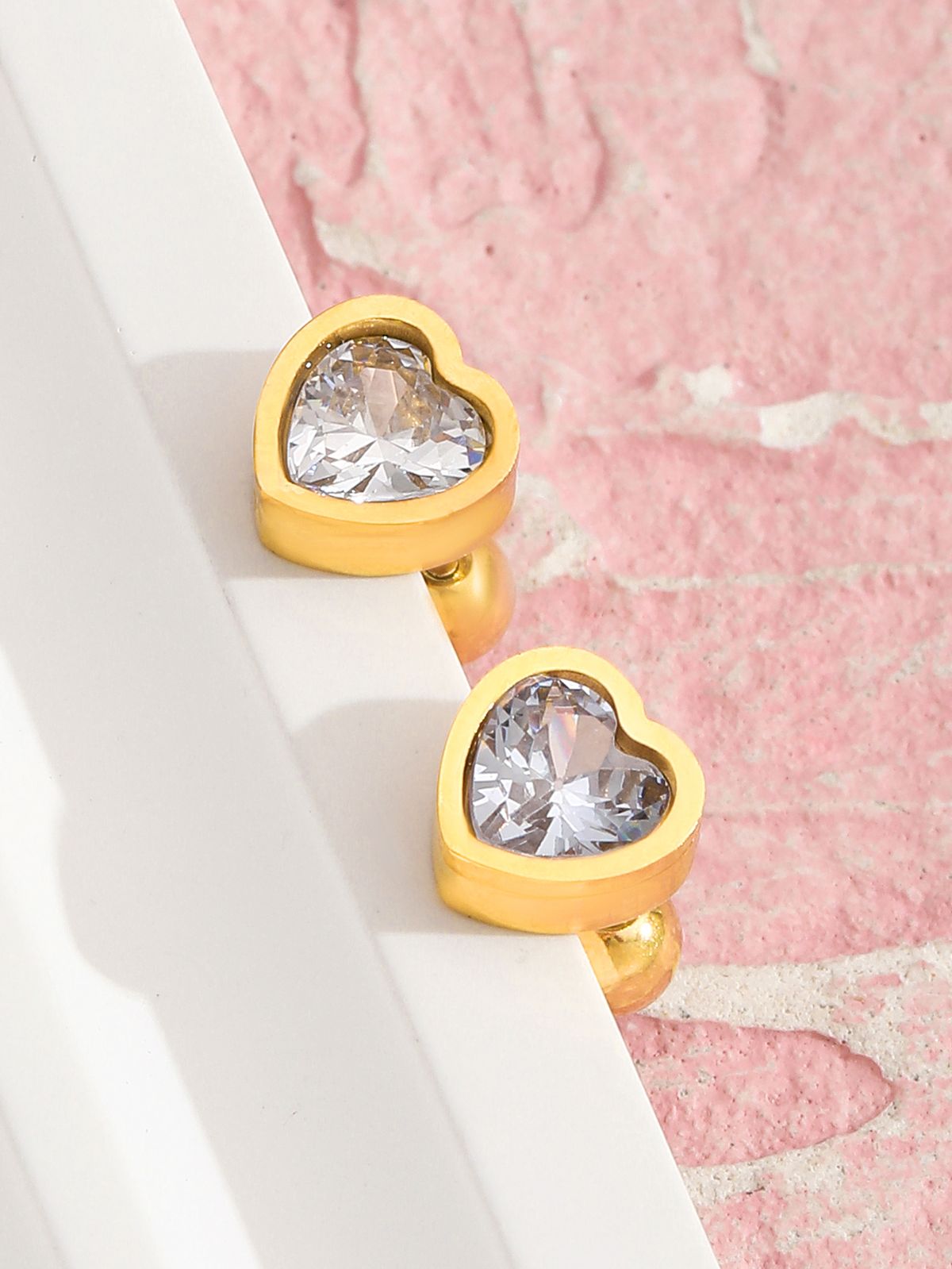 Gold Square Geometric CZ Stud Earrings (W74-EH74035-GD)