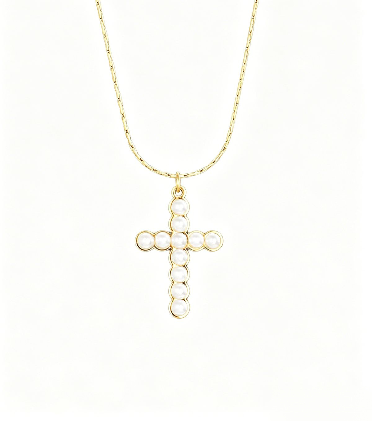 Pearl Cross Necklace (W45-XL45009-GD)