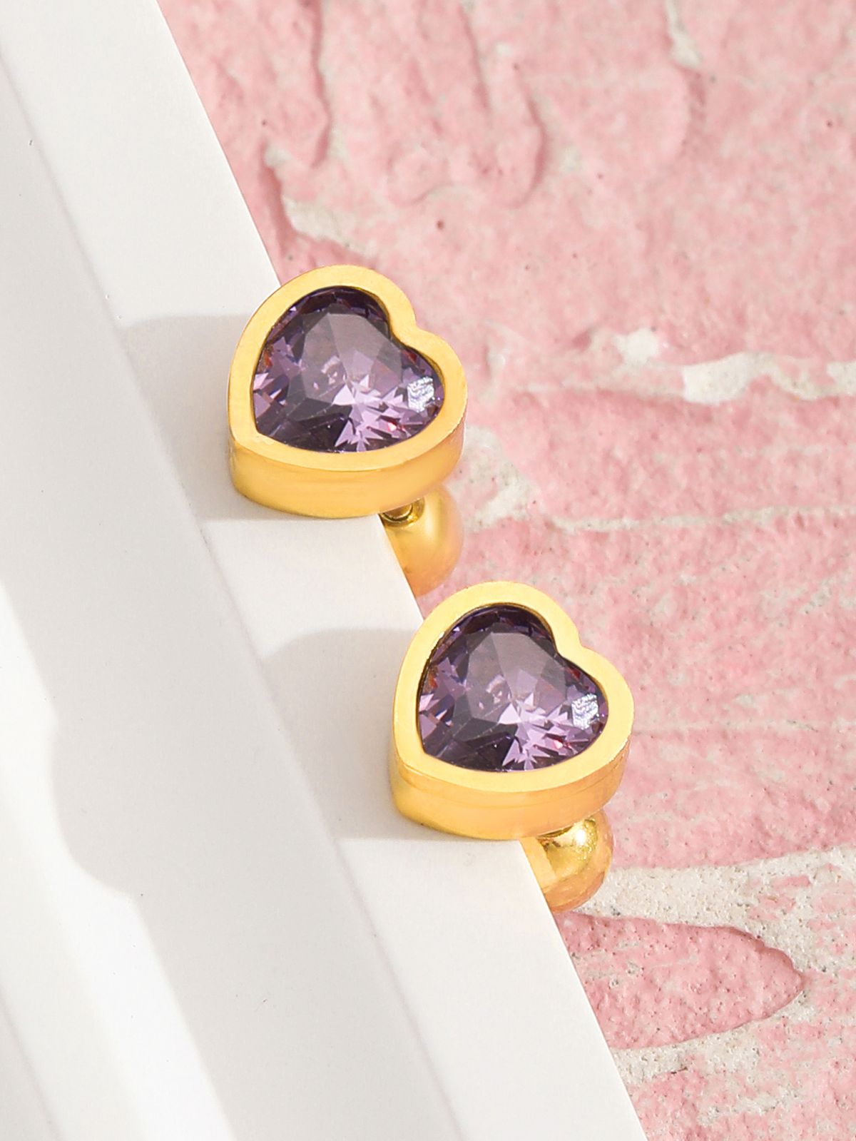 Purple Square Geometric CZ Stud Earrings (W74-EH74035-PR)