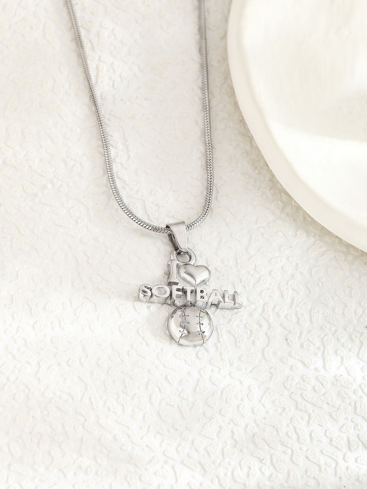 Silver Softball Heart Necklace (W10-XL10651-SL)